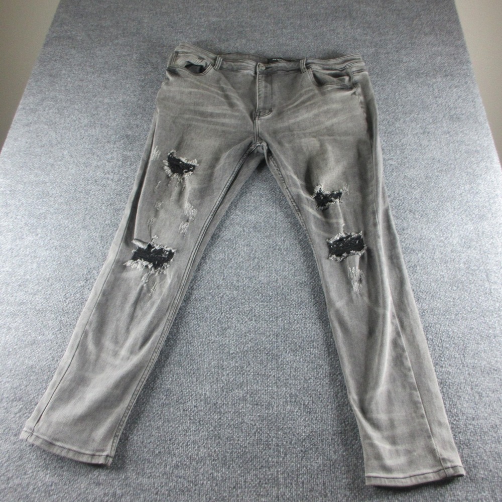 Serenede Jeans Mens 42x32 Gray Slim Skinny Medium Wash Distressed Stretch Denim